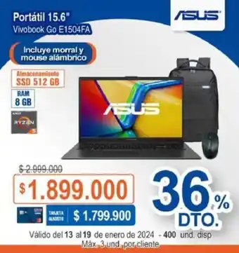 Alkosto ASUS Portátil 15.6" Vivobook Go E1504FA oferta