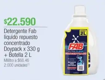 Jumbo Detergente Fab líquido repuesto concentrado Doypack x 330 g + Botella 2 L oferta