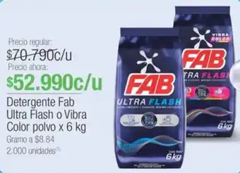 Jumbo Detergente Fab Ultra Flash o Vibra Color polvo x 6 kg oferta
