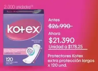 Jumbo Protectores Kotex extra protección largos x 120 und. oferta