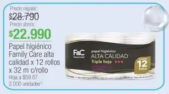 Jumbo Papel higiénico Family Care alta calidad x 12 rollos x 32 m c/rollo oferta