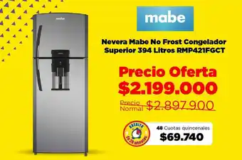 Alkomprar Nevera Mabe No Frost Congelador Superior 394 Litros RMP421FGCT oferta