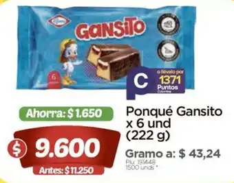 Surtimax Ponqué Gansito x 6 und (222 g) oferta