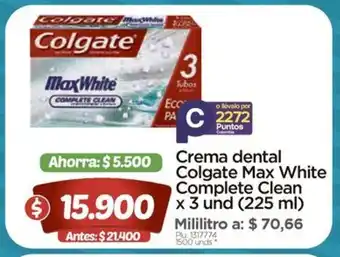 Surtimax Crema dental Colgate Max White Complete Clean x 3 und (225 ml) oferta