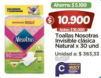 Toallas Nosotras Invisible clásica Natural x 30 und