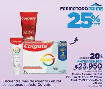 FarmaTodo Oferta Crema Dental COLGATE Total 12 Clean Mint 75ml EconoPack x 3Und oferta