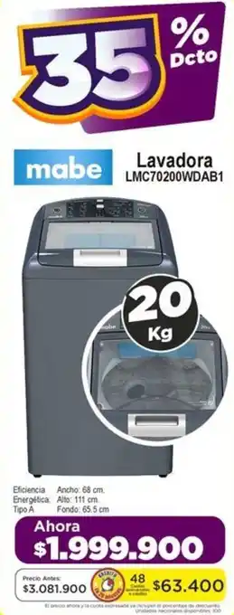 Alkomprar mabe Lavadora LMC70200WDAB1 20KG oferta