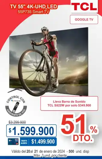 Ktronix TCL TV 55" 4K-UHD LED 55P735 Smart TV oferta