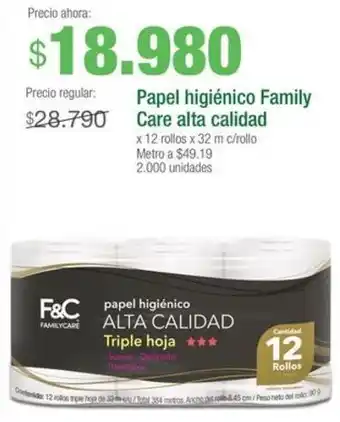 Jumbo Papel higiénico Family Care alta calidad x 12 rollos x 32m oferta