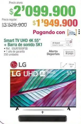 Jumbo LG Smart TV UHD 4K 55" + Barra de sonido SK1 oferta