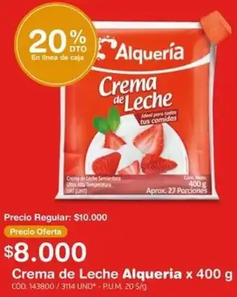 Makro Crema de Leche Alqueria x 400g oferta