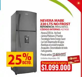 MercaCentro Nevera Mabe 220 LTS No Frost oferta