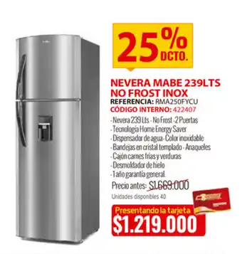 MercaCentro Nevera Mabe 239LTS No Frost Inox oferta