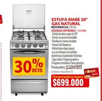 MercaCentro Estufa Mabe 20" Gas Natural oferta