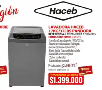 MercaCentro Lavadora Haceb 17kg/37lbs Pandora oferta