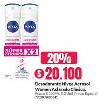 Droguería Alemana Desodorante Nivea Aerosol Women Aclarado Clãssico 150ml x 2 Unid oferta