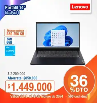 Alkosto Lenovo Portátil 14" IdeaPad 1 oferta