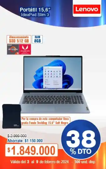 Alkosto Lenovo Portátil 15,6" IdeaPad Slim 3 oferta