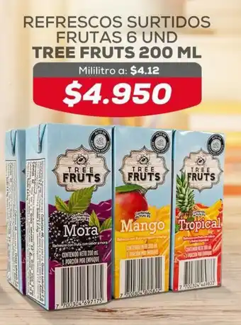 Tiendas D1 REFRESCOS SURTIDOS FRUTAS 6 UND TREE FRUTS 200 ML oferta