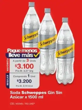 Makro Soda Schweppes Gin Sin Azúcar x 1500 ml oferta