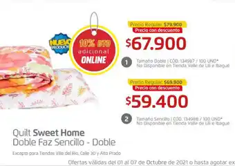 Makro Quilt Sweet Home Doble Faz Sencillo - Doble - Tasmaña Doble oferta