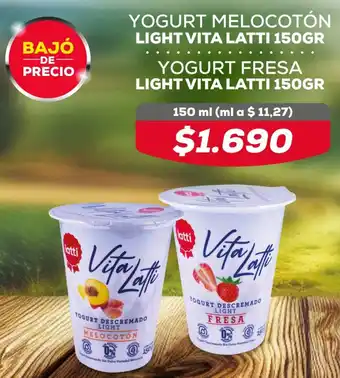 Tiendas D1 YOGURT MELOCOTÓN LIGHT VITA LATTI 150GR oferta