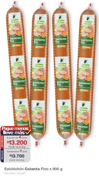 Makro Salchichón Colanta Fino x 900g oferta