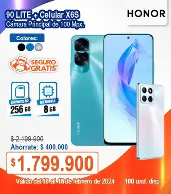 Alkosto HONOR 90 LITE Celular X6S Cámara Principal de 100 Mpx oferta