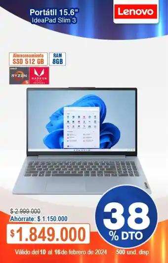 Alkosto Lenovo Portátil 15.6" IdeaPad Slim 3 oferta