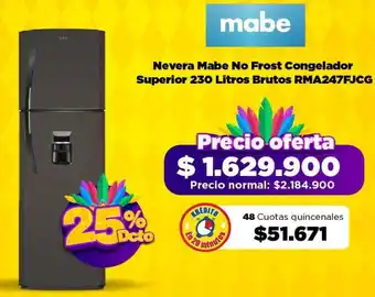 Alkomprar Nevera Mabe No Frost Congelador Superior 230 Litros Brutos RMA247FJCG oferta