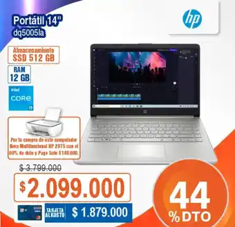 Alkosto hp Portátil 14" dq5005la oferta