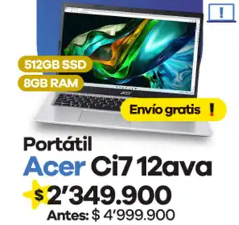 Éxito Portátil Acer Ci7 12ava oferta