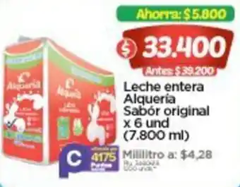 Leche entera Alquería Sabór original x 6 und (7.800 ml)