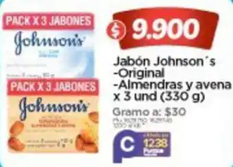 Surtimax Jabón Johnson's -Original -Almendras y avena x 3 und (330 g) oferta