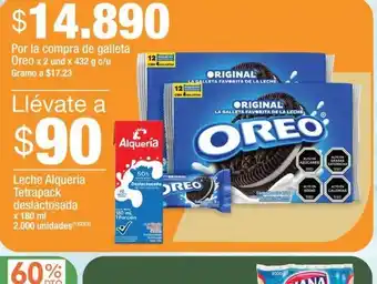 Jumbo Por la compra de galleta Oreo x 2 und x 432 g c/u Leche Alquería Tetrapack deslactosada x 180 ml oferta