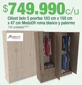 Jumbo Clóset belo 5 puertas 183 cm x 150 cm x 47 cm ModuOfi roma blanco y palermo oferta