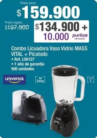 Jumbo Combo Licuadora Vaso Vidrio MASS VITAL + Picatodo oferta