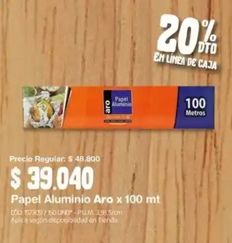 Makro Papel Aluminio Aro x 100 mt oferta
