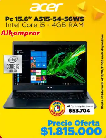 Alkomprar Acer PC 15.6" A515-54-56WS Intel Core i5 - 4GB RAM oferta