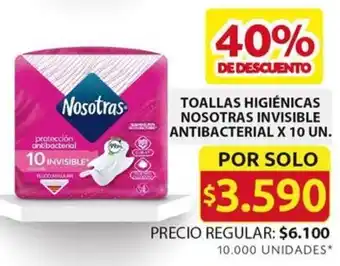 Ara TOALLAS HIGIÉNICAS NOSOTRAS INVISIBLE ANTIBACTERIAL X 10UN oferta