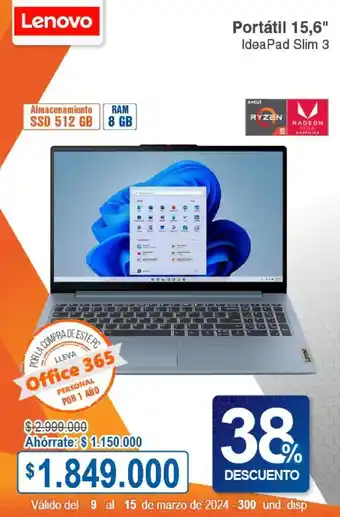 Alkosto Lenovo Portátil 15,6" IdeaPad Slim 3 oferta
