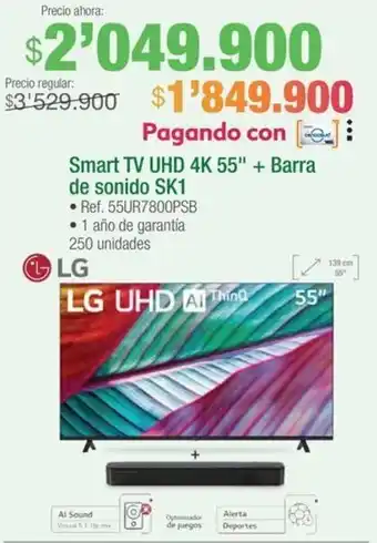 Jumbo LG Smart TV UHD 4K 55" + Barra de sonido SK1 oferta