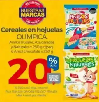 Olímpica Cereales en hojuelas OLÍMPICA Anillos frutales, Azucaradas y Naturales x 250g c/paq o Arroz chocolate x 250g oferta