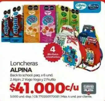 Olímpica Loncheras ALPINA Back to school paq. x 6 und 2 Alpin, 2 Yogo Yogo y 2 Frutto oferta
