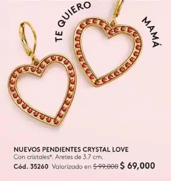 Ésika NUEVOS PENDIENTES CRYSTAL LOVE Con cristales Aretes de 3.7 cm. oferta