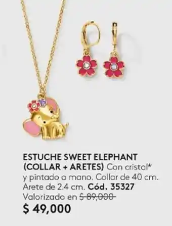 Ésika ESTUCHE SWEET ELEPHANT (COLLAR + ARETES) Collar de 40 cm. Arete de 2.4 cm. oferta