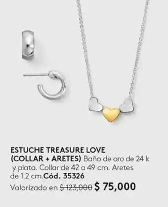 Ésika ESTUCHE TREASURE LOVE (COLLAR + ARETES) Collar de 42 a 49 cm. Aretes de 1.2 cm. oferta