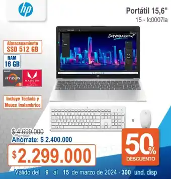 Alkosto Hp Portátil 15,6" 15-fc0007la oferta