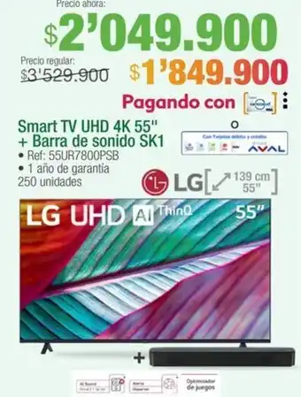Jumbo LG Smart TV UHD 4K 55" + Barra de sonido SK1 oferta