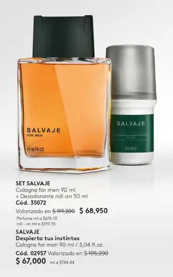 Ésika SET SALVAJE Cologne for men 90 ml + Desodorante roll-on 50 ml oferta